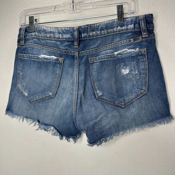 Kancan Medium Blue Wash Mid-Rise Distressed Raw Hem Denim Jean Shorts 28 - Picture 8 of 15